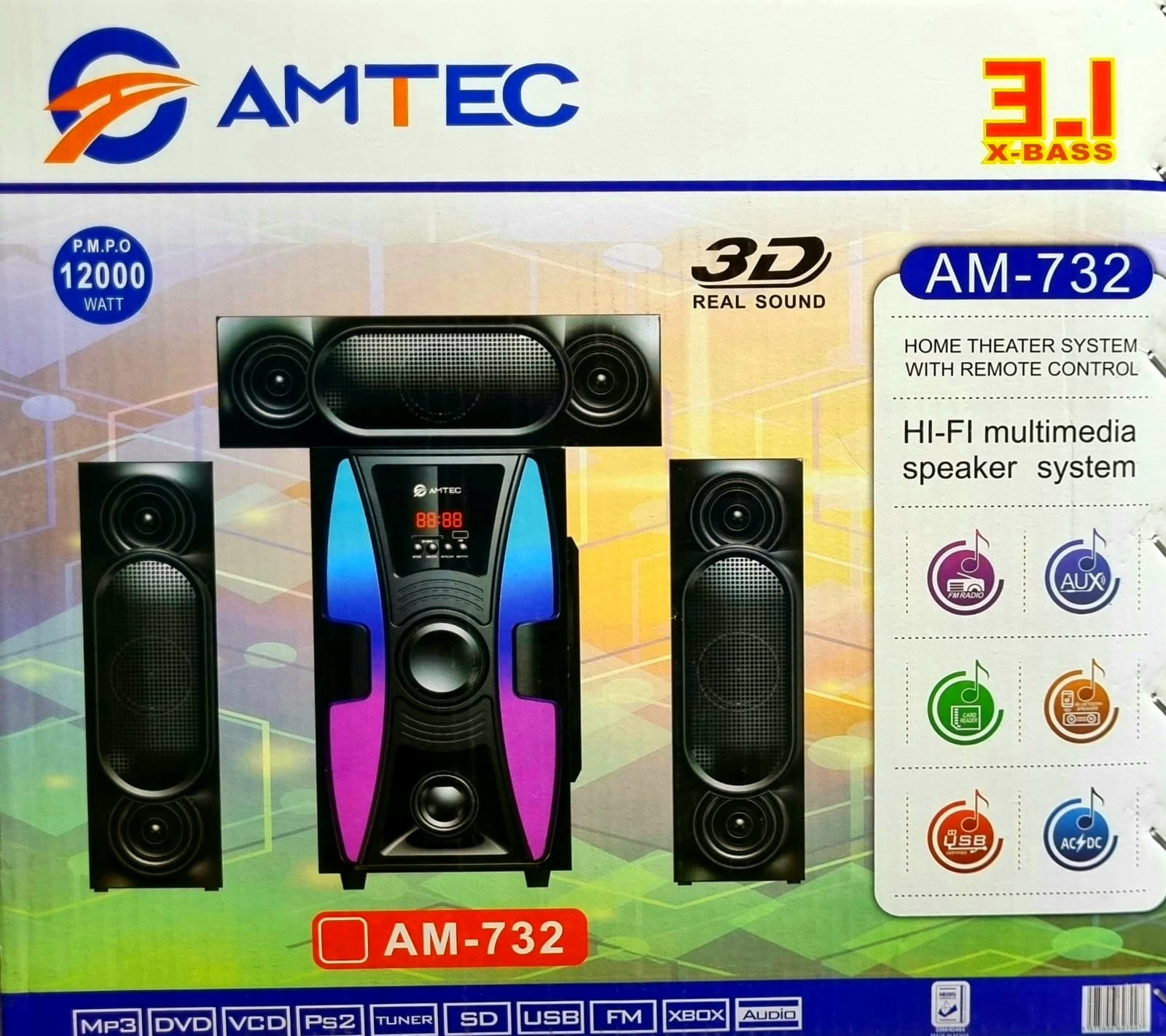 Amtec AM-732 Subwoofer AmtecSystem 3.1CH 10000wts BT/FM