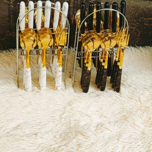 24 PCs stainless steel  cutlery-marble black and white