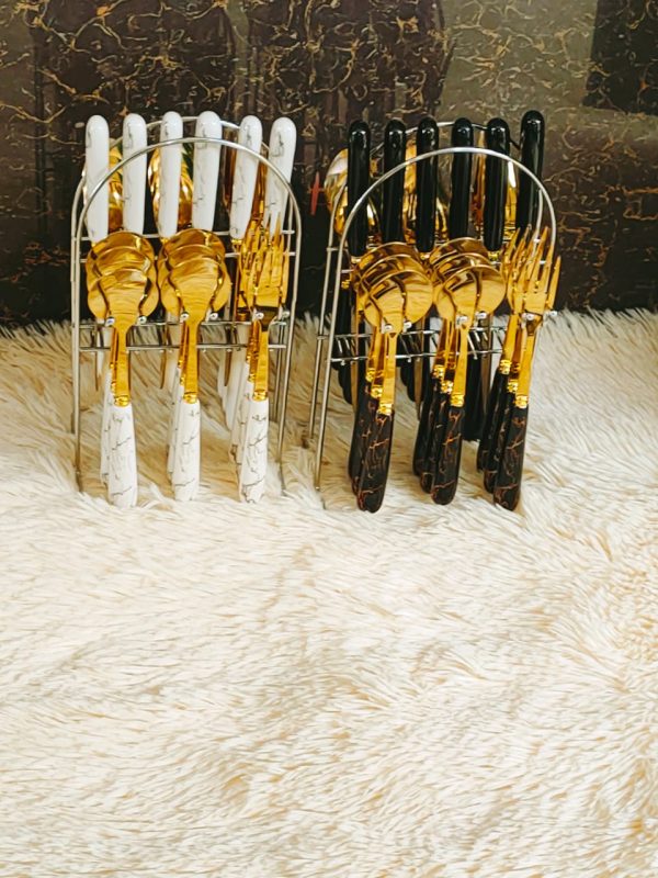 24 PCs stainless steel  cutlery-marble black and white