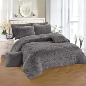 Fluffy Full Duvet Set-Blanket -grey