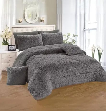 Fluffy Full Duvet Set-Blanket -grey