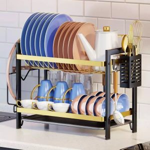 Two tier dish rack/drainer -gold/black