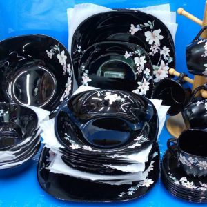 38pcs Black Flowered Dinner Set-black