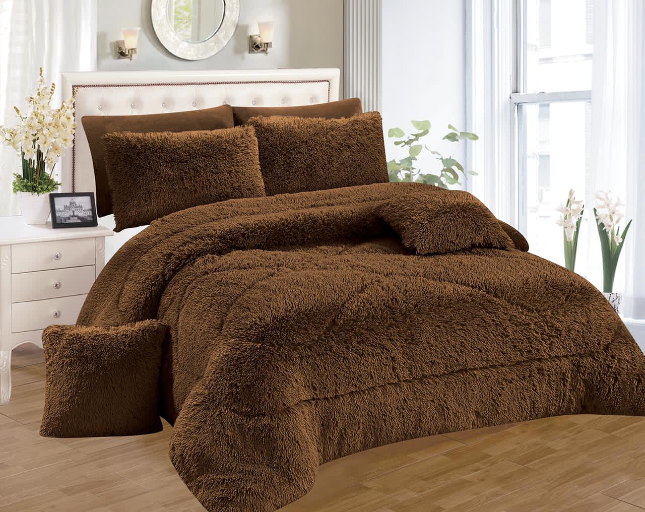 Fluffy Full Duvet Set-Blanket -brown