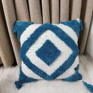 Boho vintage throw cushion cotton pillow case-blue/white