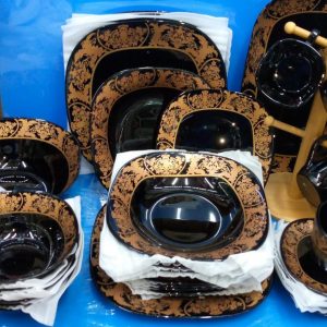 38pcs Black Flowered Dinner Set-gold black