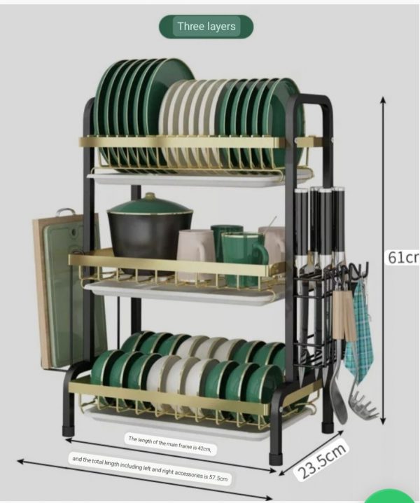 3 layer advanced black gold dish rack