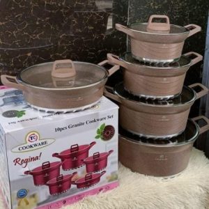 10pcs Heavy Granite Nonstick Cooking Pots Sufuria Set-brown