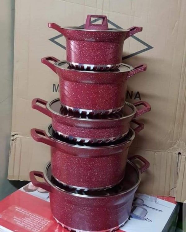 10pcs Heavy Granite Nonstick Cooking Pots Sufuria Set-maroon