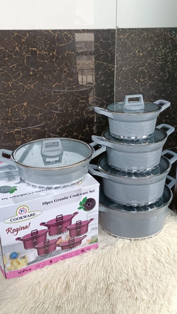 10pcs Heavy Granite Nonstick Cooking Pots Sufuria Set-grey