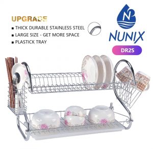 Nunix Dish Rack Kitchen Utensils/ Organizer with Drainboard-Silver