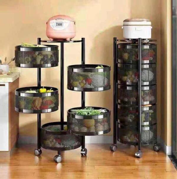 5 Tier Round Fruit Rack with wheels