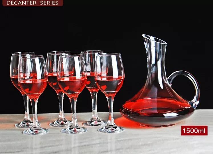7pcs plain color wine decanter set with 6 wine glasses