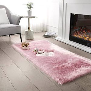 Shaggy long bedside mat-pink