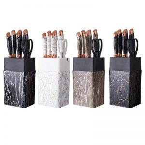 7Pc Marble Kitchen Knife Set+Knife Storage BlockNon