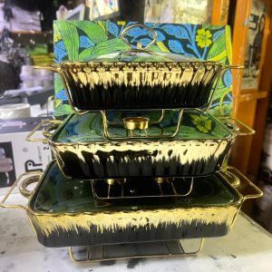 3pcs Ceramic Chaffing Dishes/ Food Warmers-Gold black