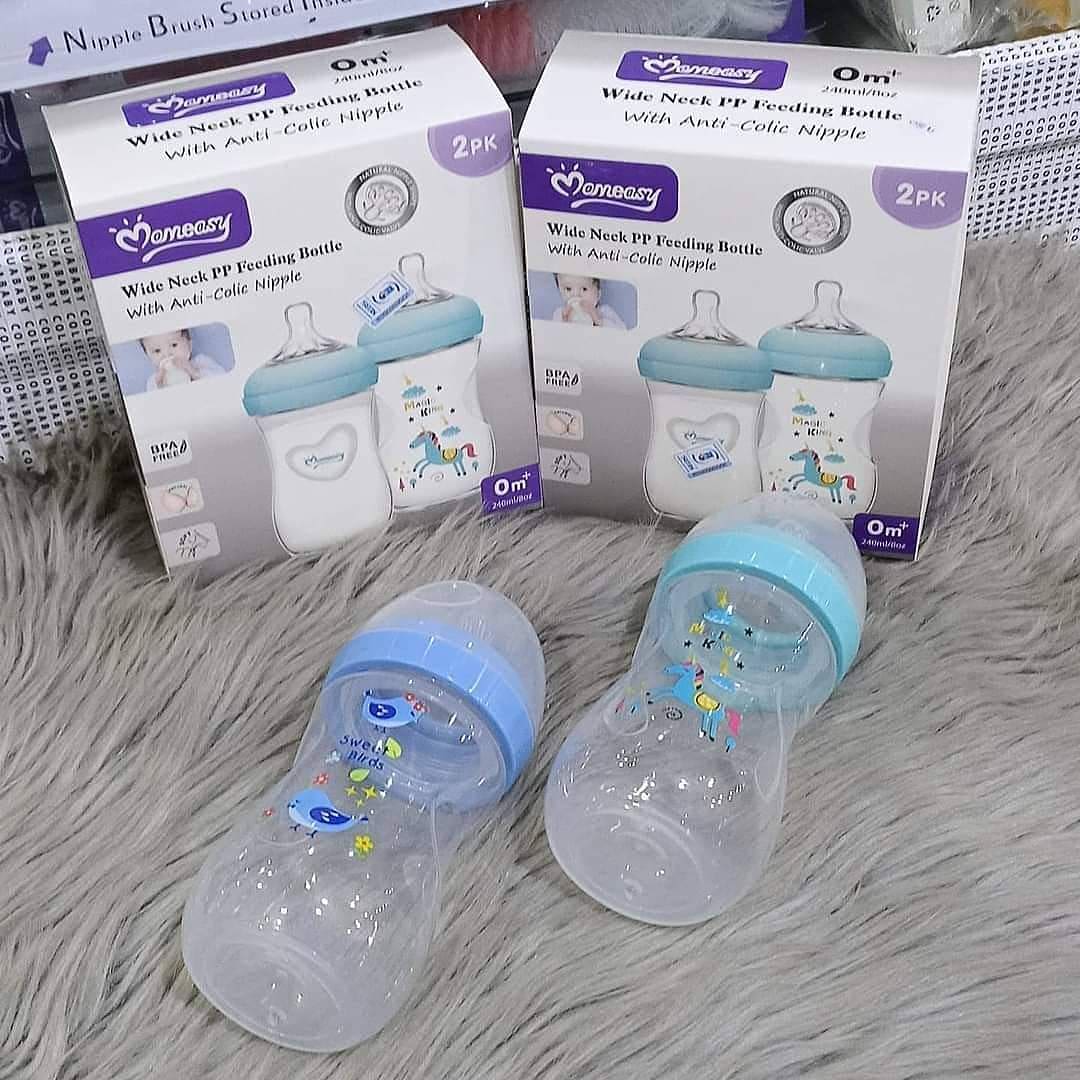 Mom Easy Wide Neck Feeding Bottle With Soft Nipple 240ML (Twin-pack)