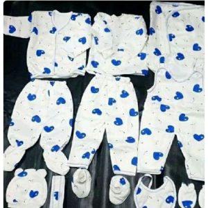 Lucky Star 11 Pieces New Born Baby Receiving Set - White With blue Prints