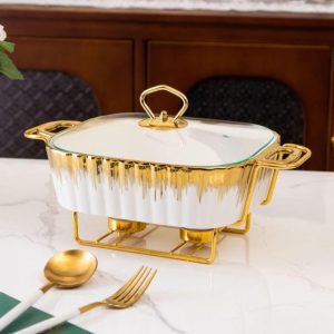 Ceramic Chaffing Dish  Medium-White gold