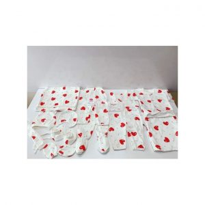 Lucky Star 11 Pieces New Born Baby Receiving Set - White With red Prints