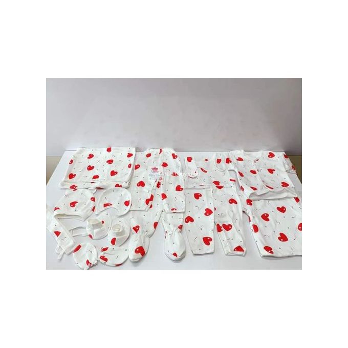 Lucky Star 11 Pieces New Born Baby Receiving Set - White With red Prints