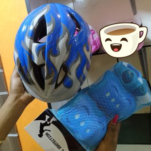 Kids hard helmet with guards -Blue white