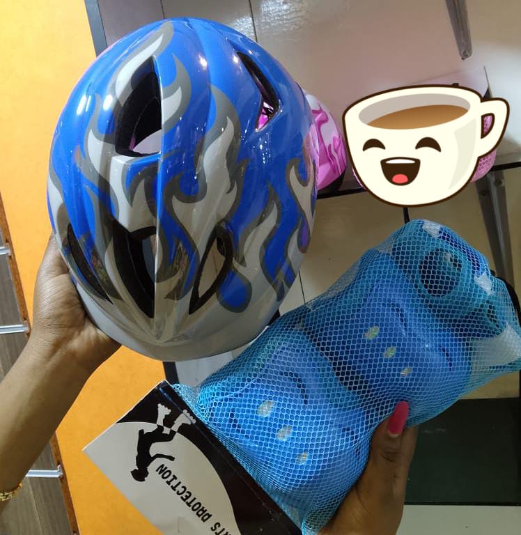 Kids hard helmet with guards -Blue white