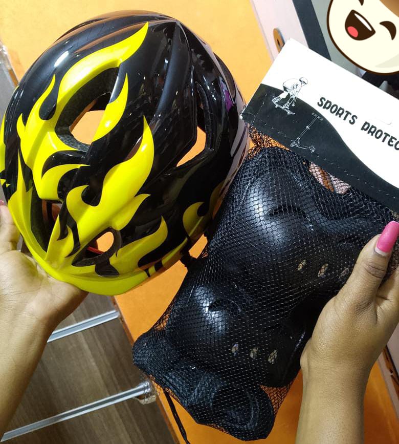 Kids hard helmet with guards -Yellow black