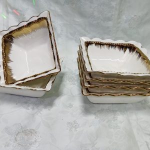 Porcelain Gold detail soup bowl 6"-Gold white