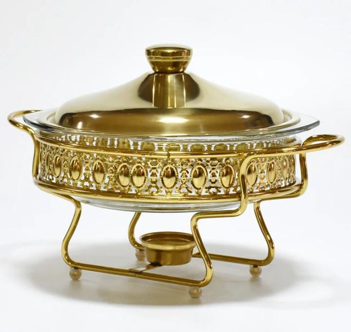 Chaffing dish 1pc Round glass and gold