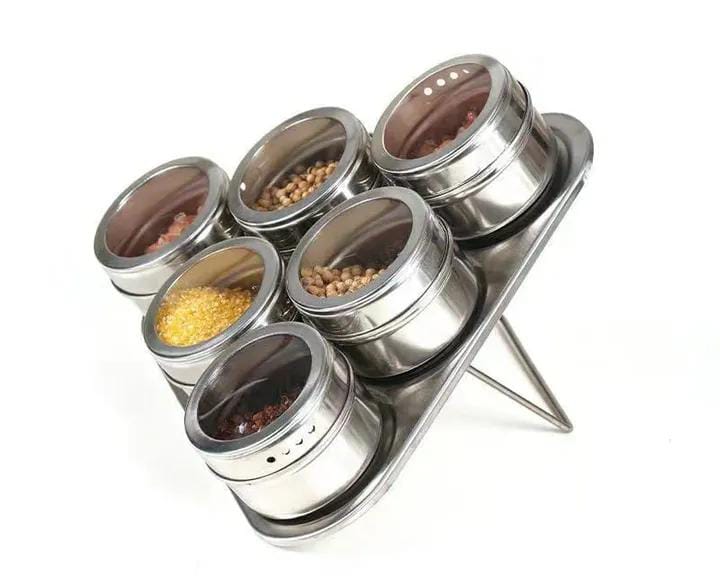 Magnetic steel round 6 pcs spice set