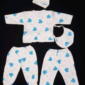 5 Pcs Newborn Unisex Receiving Set-White printed blue