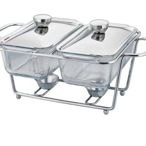 Chaffing dish 2pcs rectangular glass and steel
