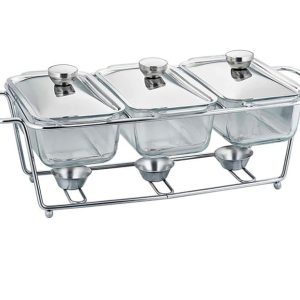 Chaffing Dish 3pc Rectangle  Glass And Steel