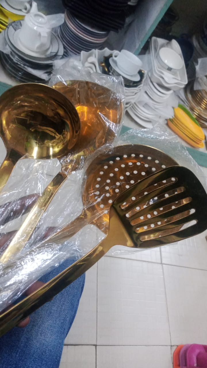 Set of 4 pcs Gold Steel Serving Spoon