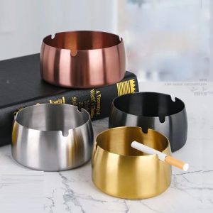 Ashtray Cylinder Stainless Steel Plated round