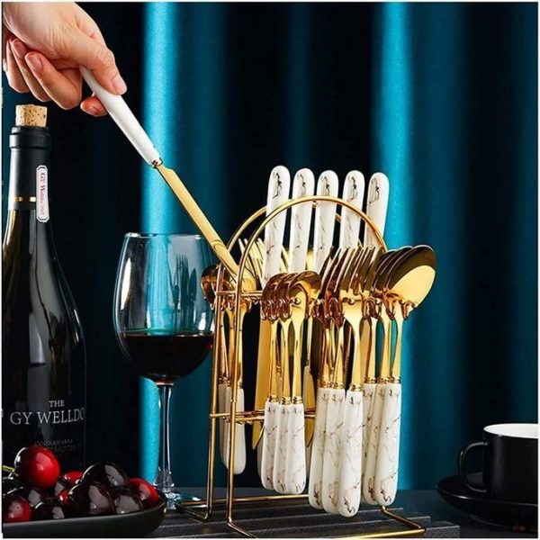 24 PCs stainless steel  cutlery-marble black and white - Image 2