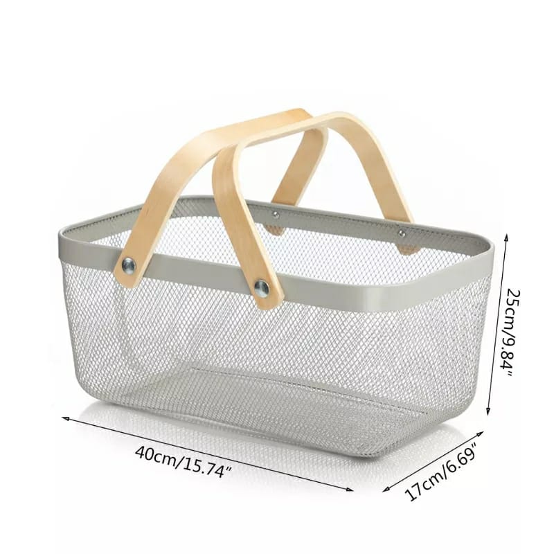 Metalic Mesh Storage/fruit basket with Wooden handles - Image 2