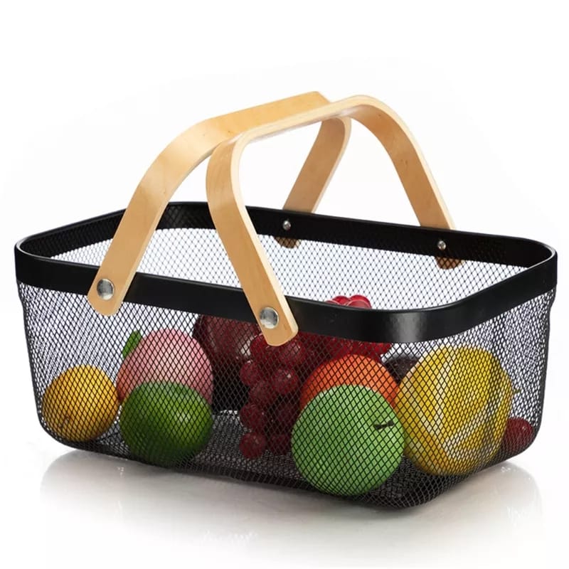Metalic Mesh Storage/fruit basket with Wooden handles - Image 4