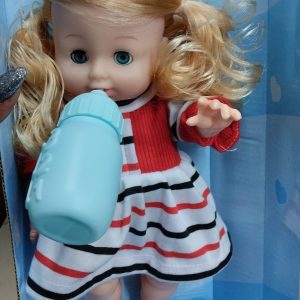 Talking and  blinking doll with a feeding bottle