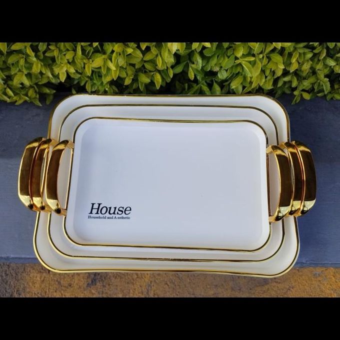 Serving Tray With Golden Handles - Set Of 3