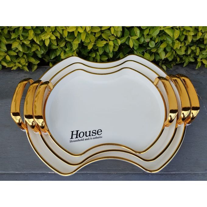 Serving Tray With Golden Handles - Set Of 3 - Image 3