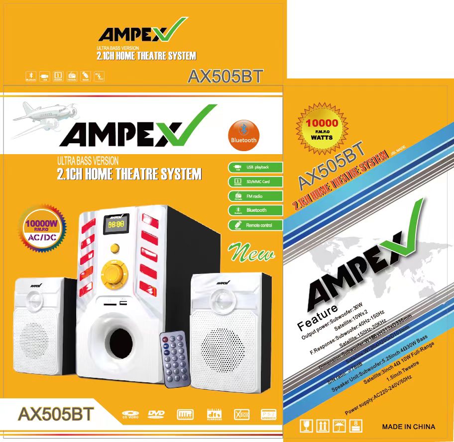 Ampex 2.1 AX 505BT Subwoofer With Bluetooth/USB/SD/FM 10000Watts