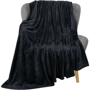 Plain coral fleece throw banket - Black - Image 5