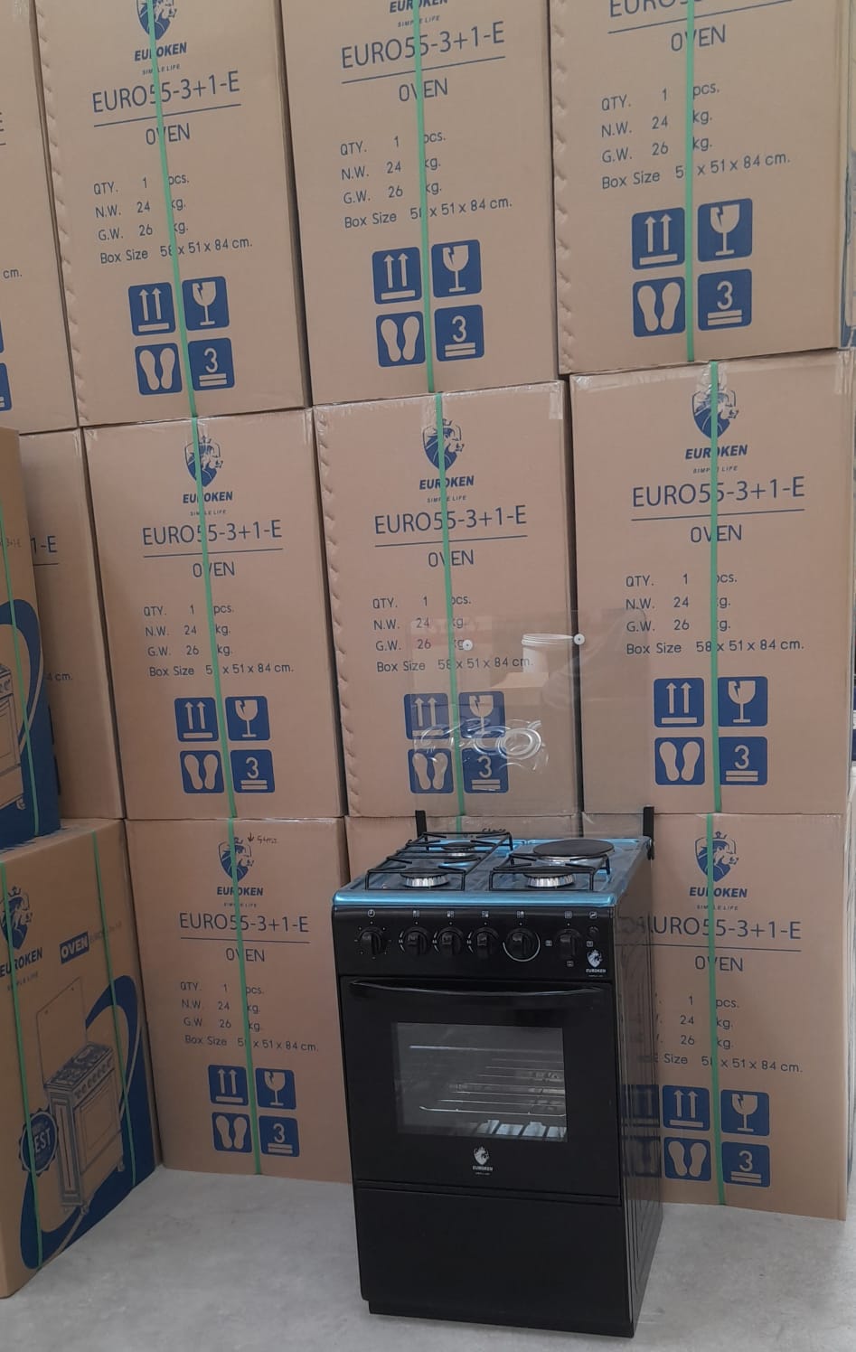 50×55 Euroken 3+1 standing cooker with electric oven cooker