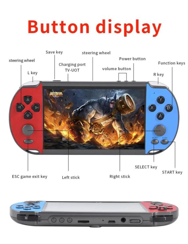 X7 plus handheld game console 5.1 inch screen, in-built 15,000 games, support TV output, supports music playing,video playing,e-book,stopwatch - Image 3