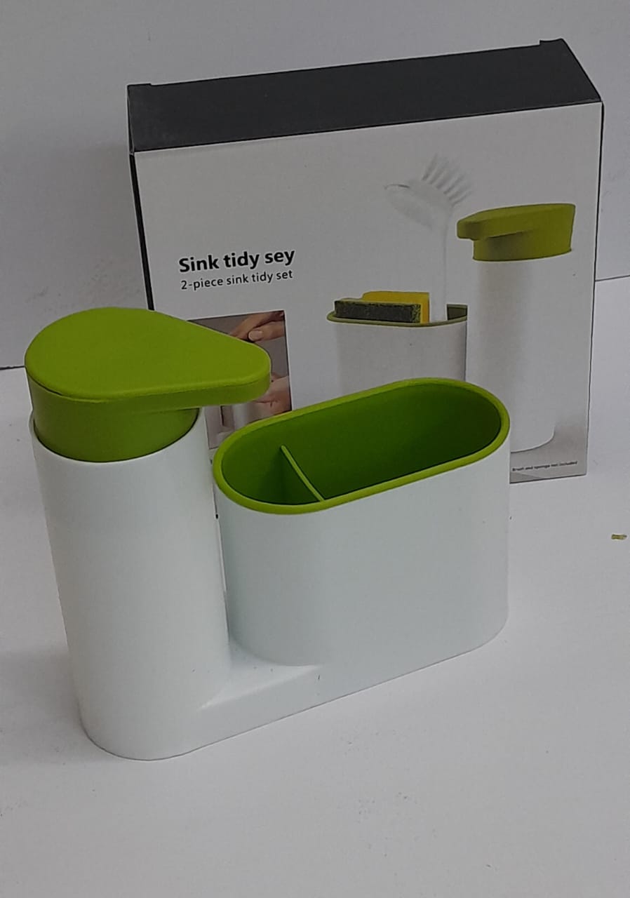 2 In 1 Sleek Sink Tidy Set Soap Dispenser Sponge Holder