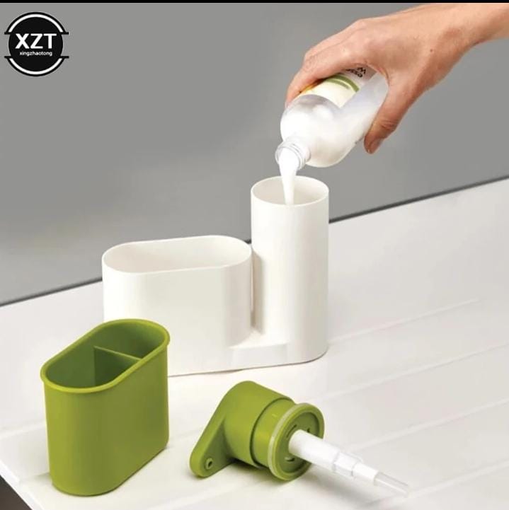 2 In 1 Sleek Sink Tidy Set Soap Dispenser Sponge Holder - Image 4