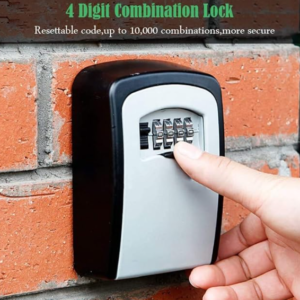 Wall-Mounted Key Lock Box / Metallic 4-Digit Combination Key Safe Box