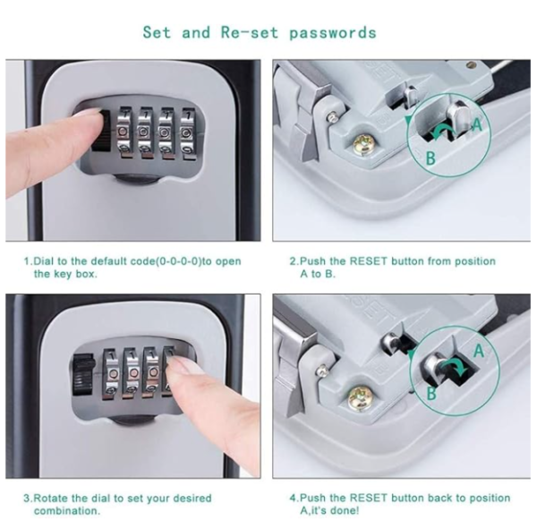Wall-Mounted Key Lock Box / Metallic 4-Digit Combination Key Safe Box - Image 3